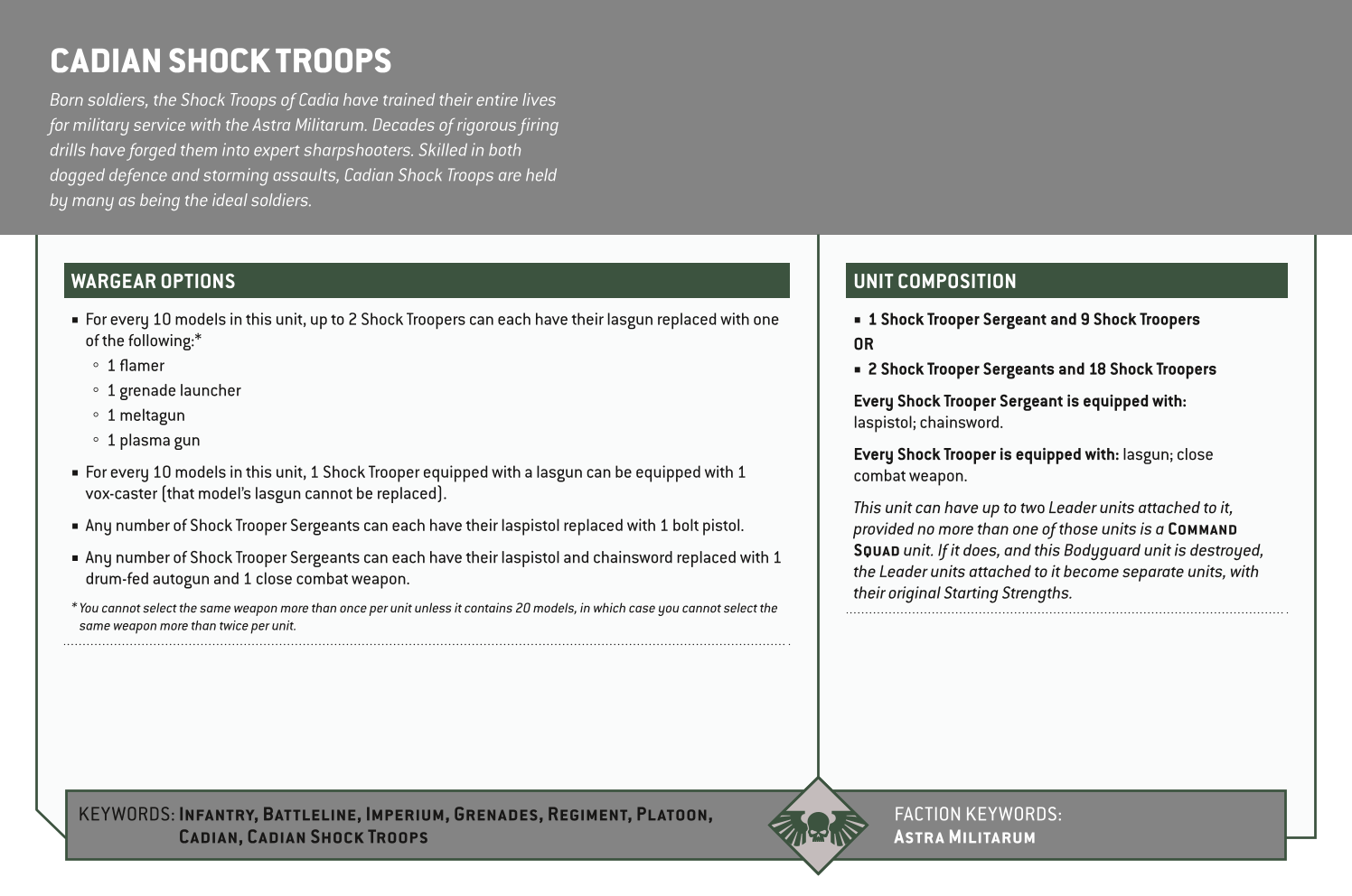 Cadian Shock Troops Options