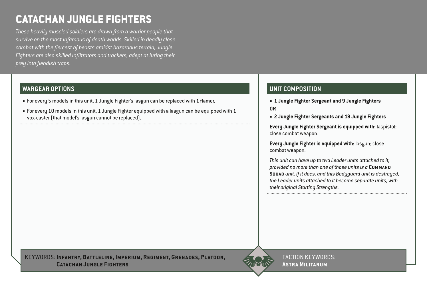 Catachan Jungle Fighters Options