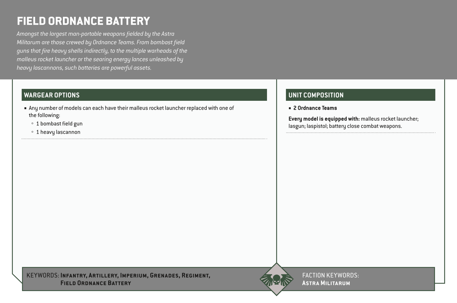 Field Ordnance Battery Options