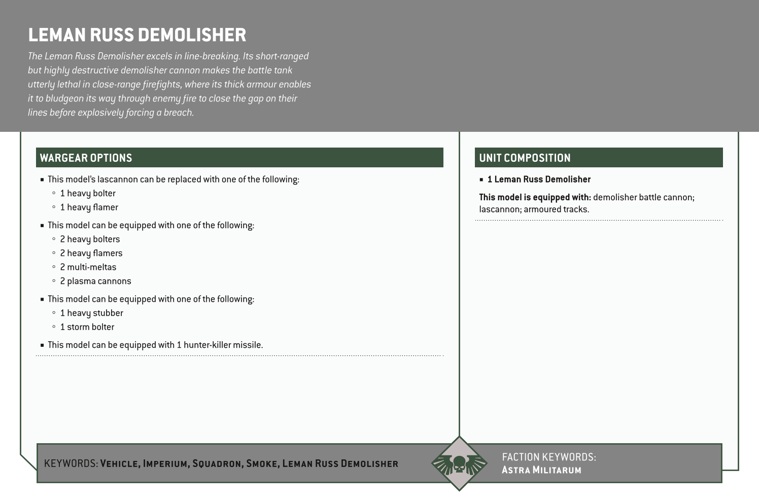 Leman Russ Demolisher Options