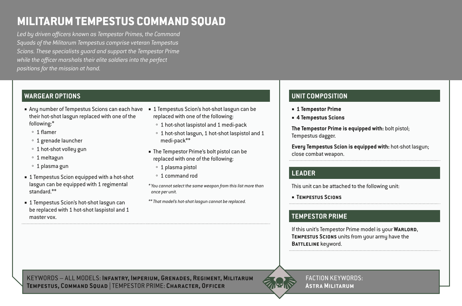 Militarum Tempestus Command Squad Options