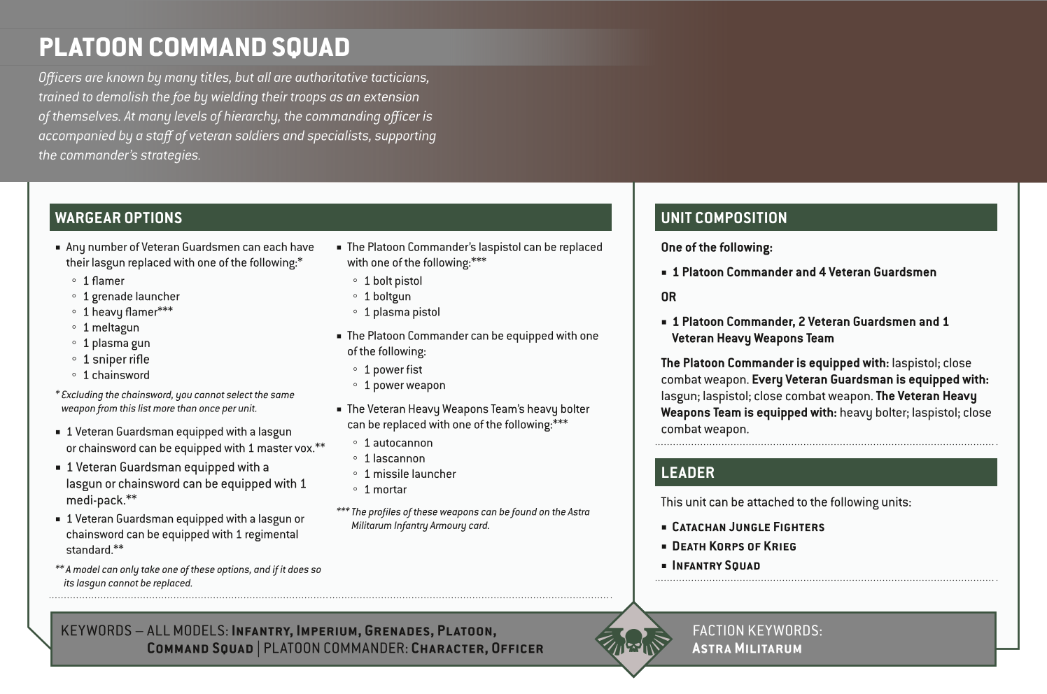 Platoon Command Squad Options