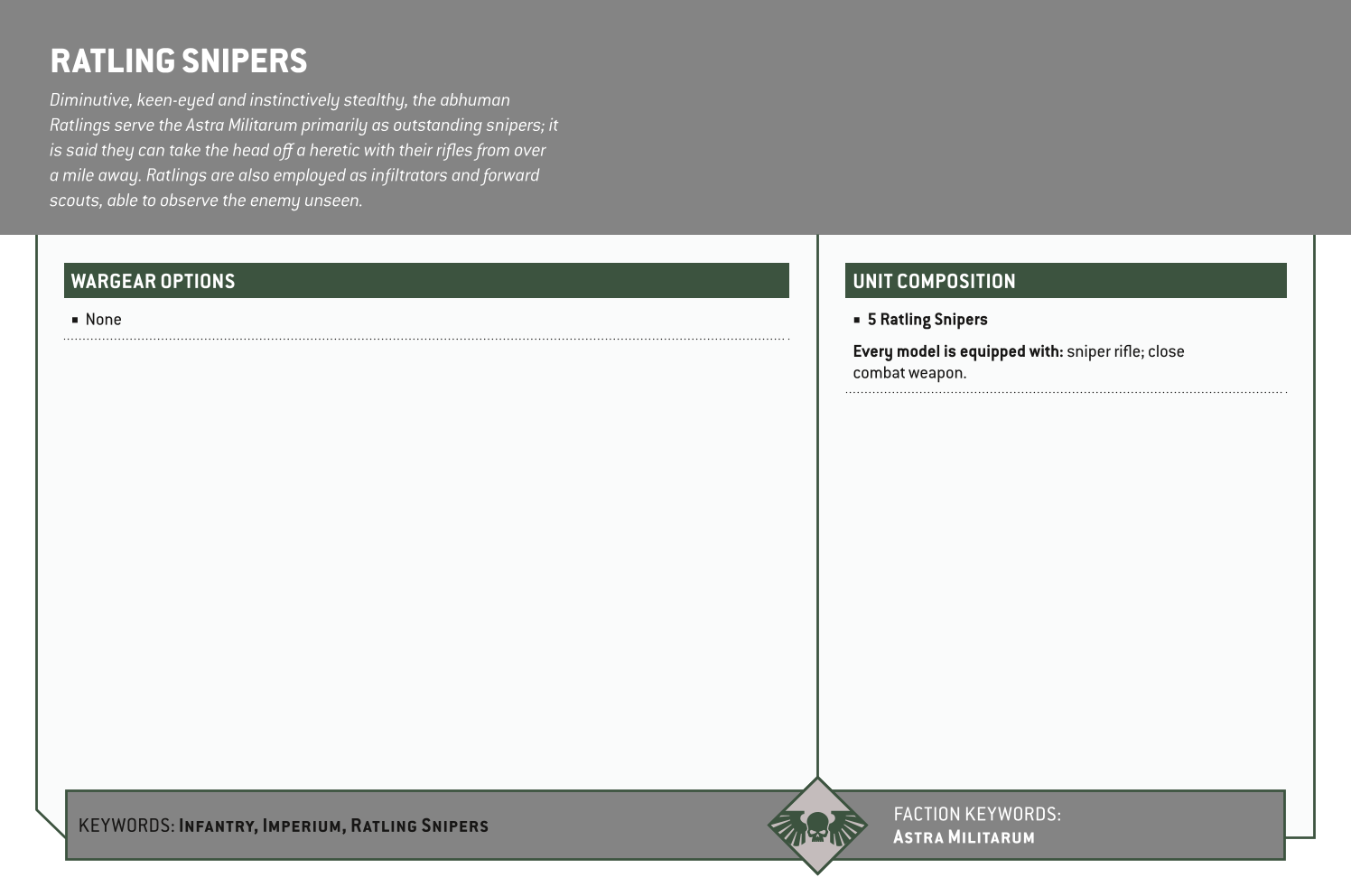 Ratling Snipers Options