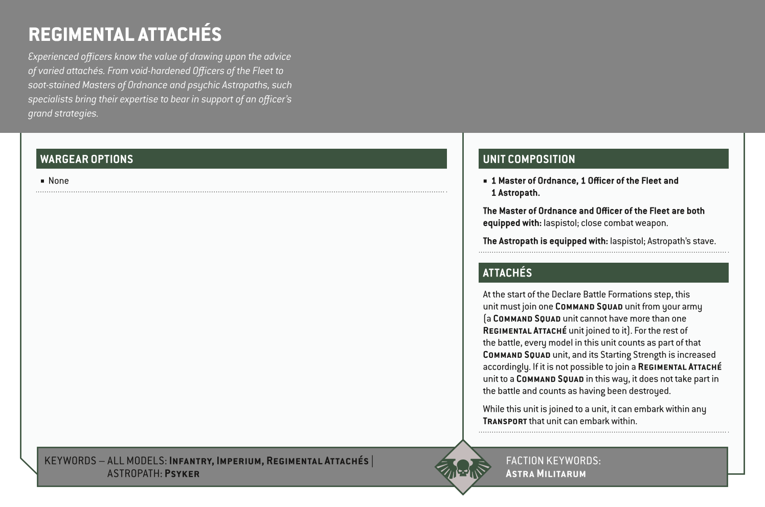 Regimental Attachés Options