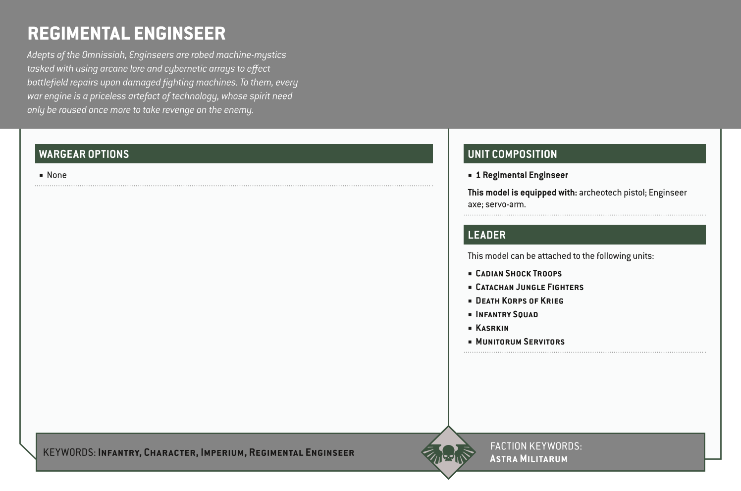 Regimental Enginseer Options