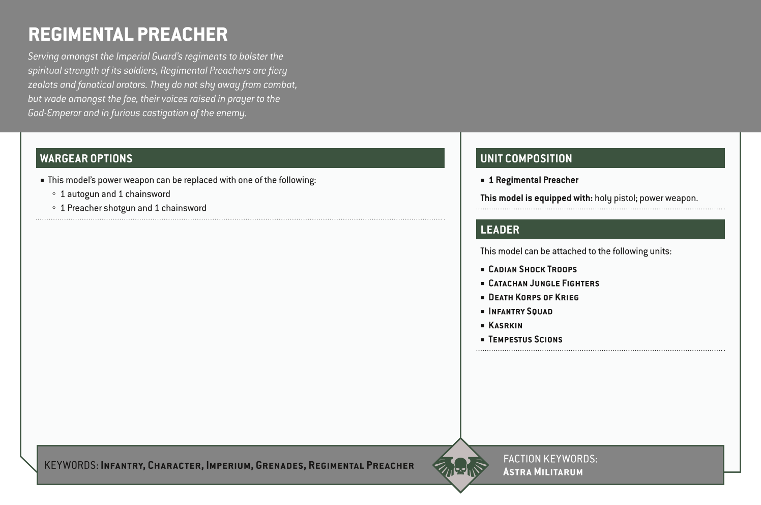 Regimental Preacher Options