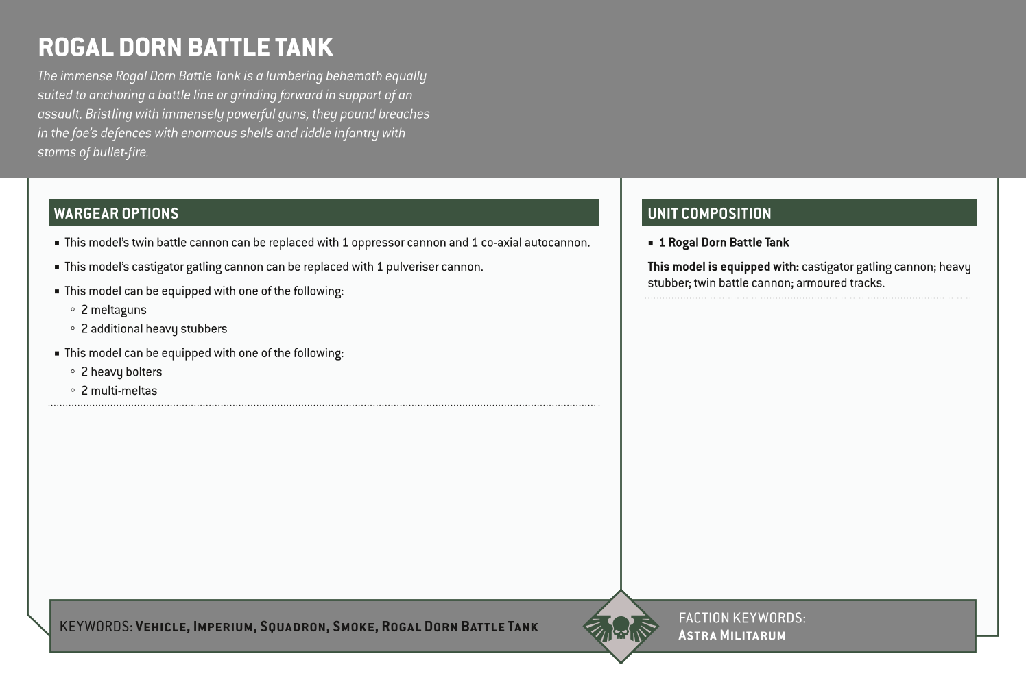 Rogal Dorn Battle Tank Options