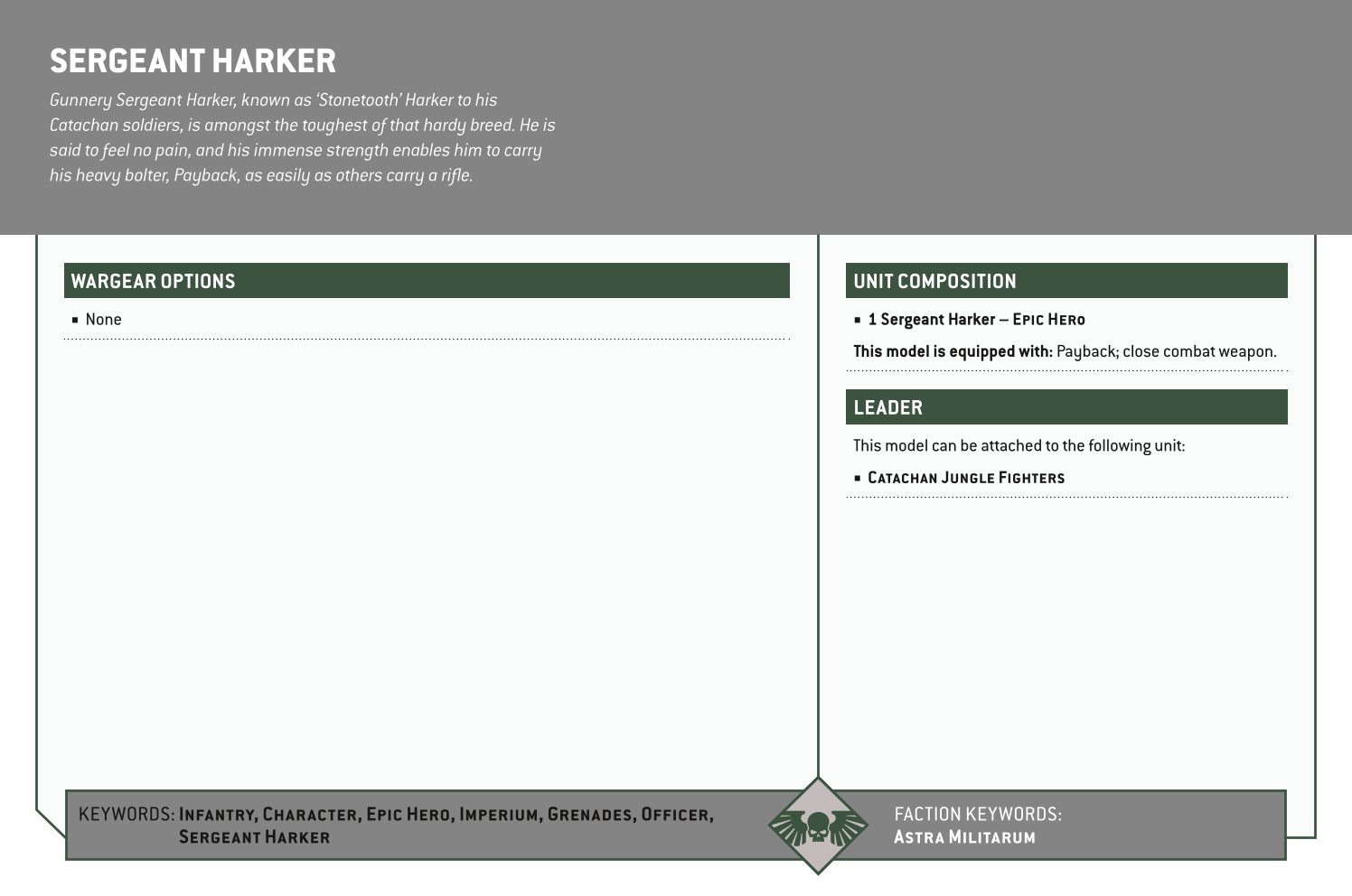 Sergeant Harker Options