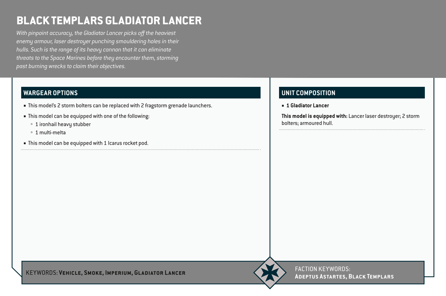 Black Templars Gladiator Lancer Options