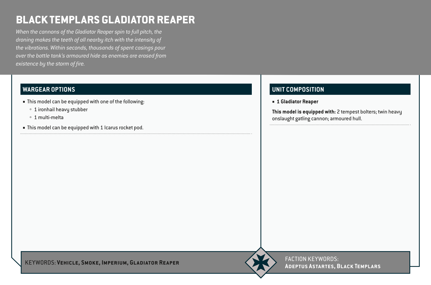 Black Templars Gladiator Reaper Options