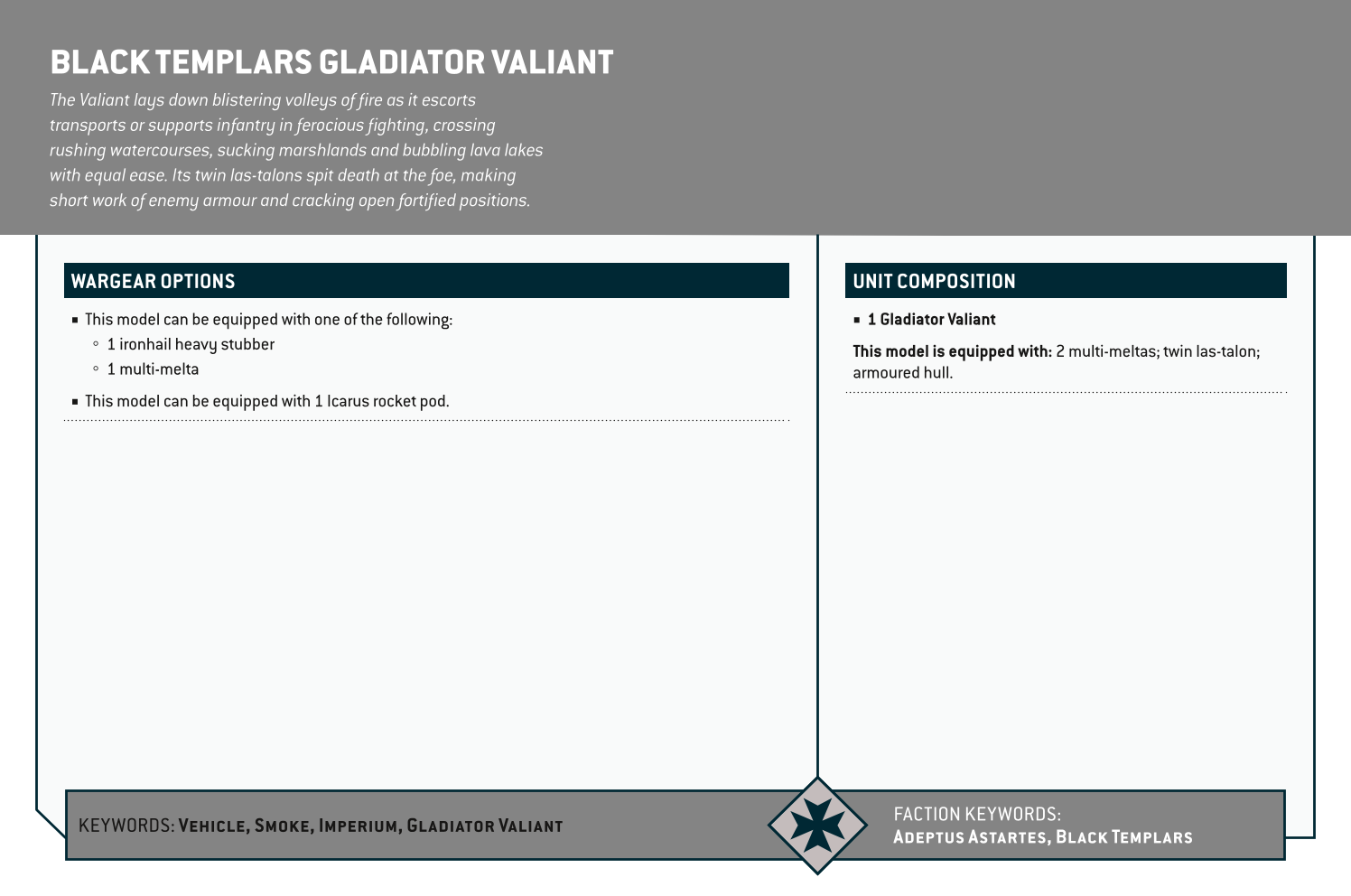 Black Templars Gladiator Valiant Options