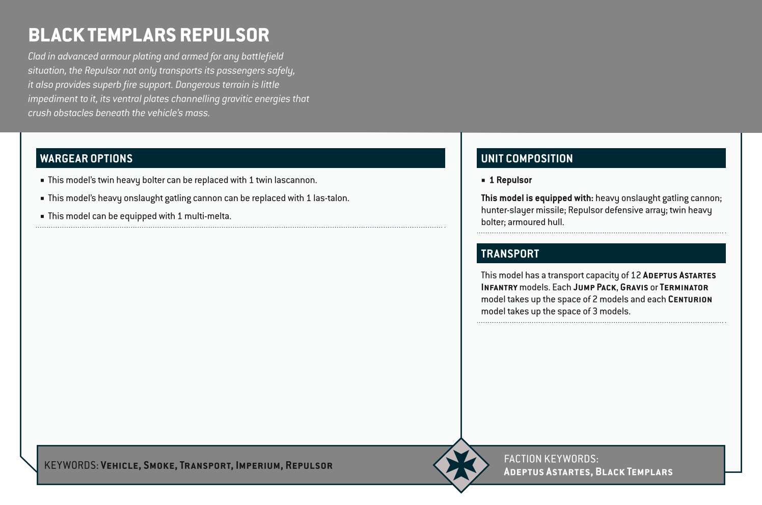 Black Templars Repulsor Options