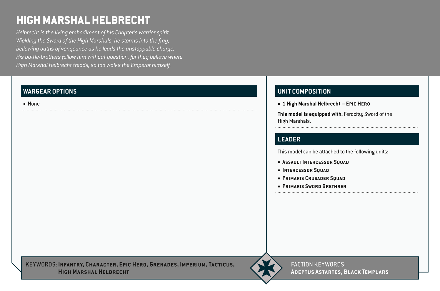 High Marshal Helbrecht Options