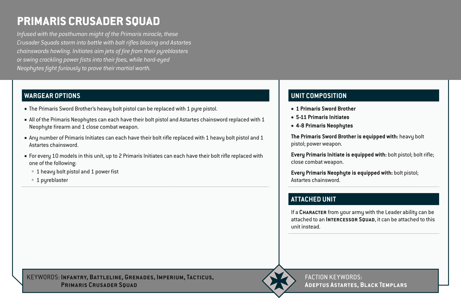 Primaris Crusader Squad Options