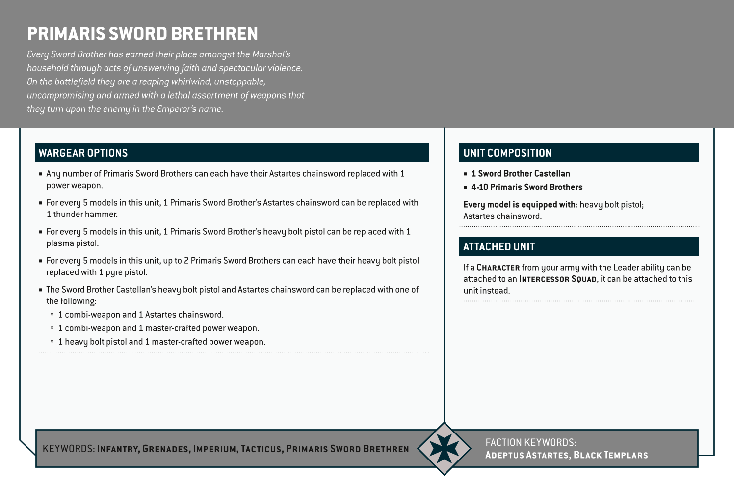 Primaris Sword Brethren Options