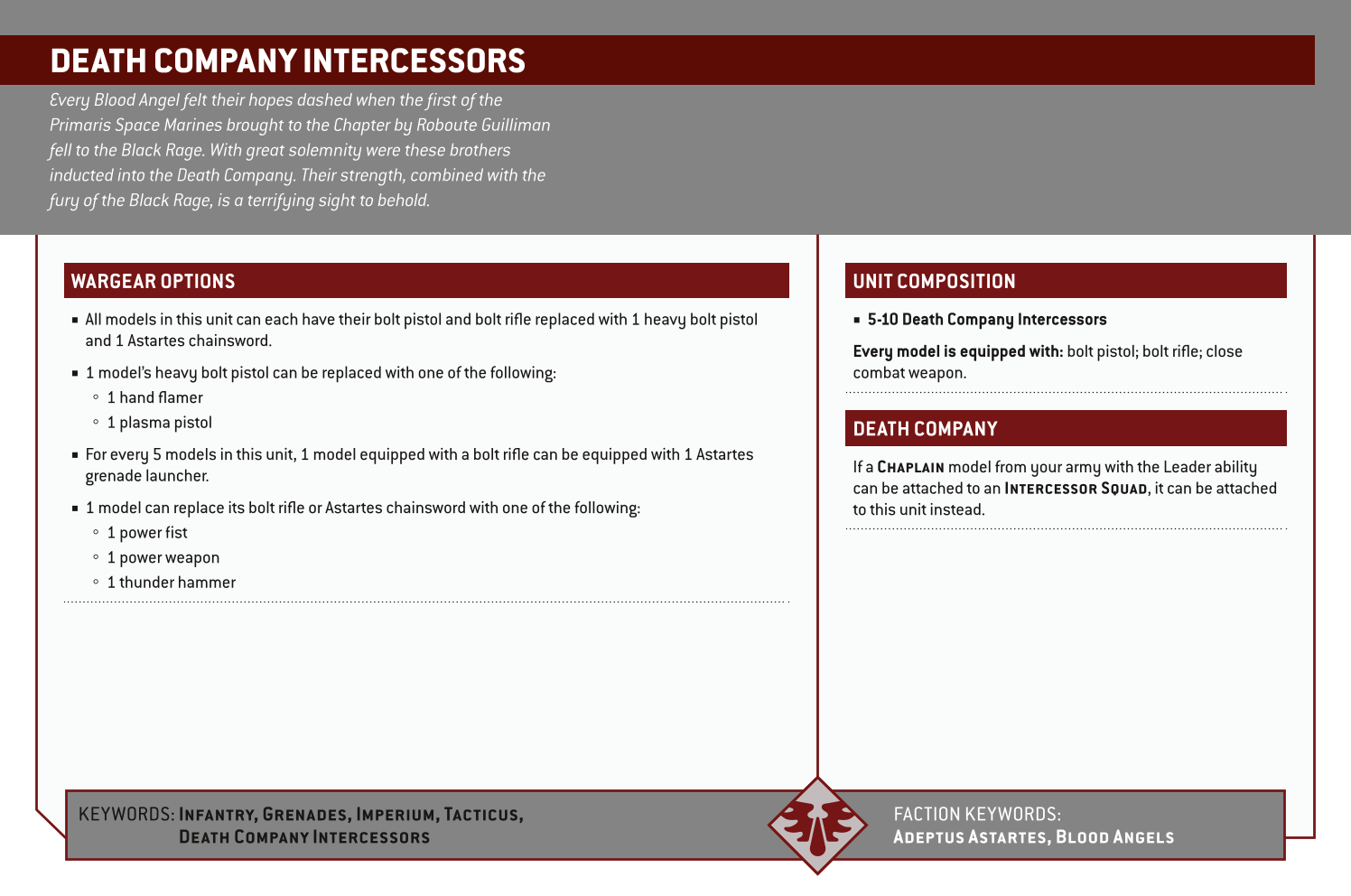 Death Company Intercessors Options