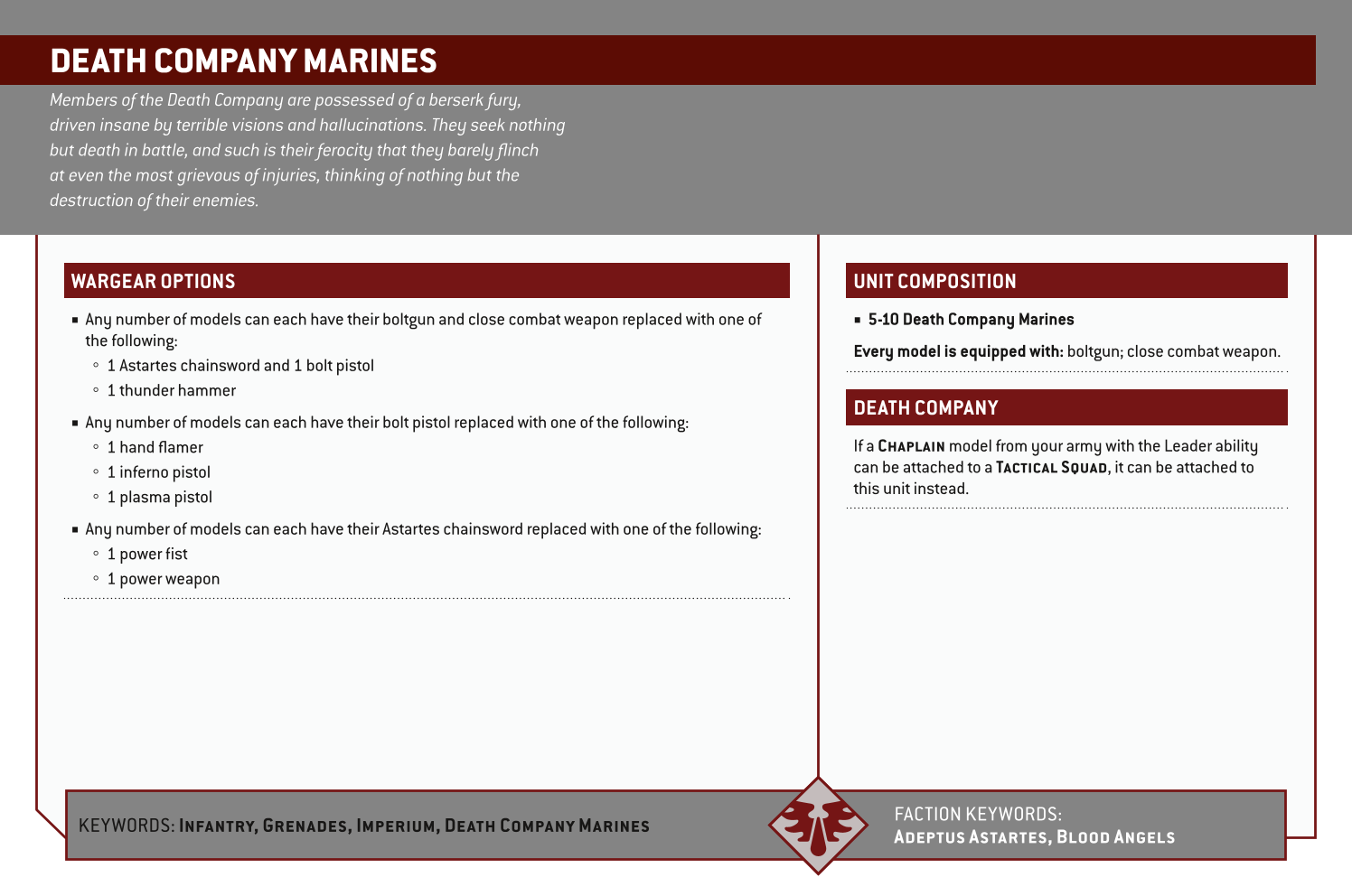 Death Company Marines Options