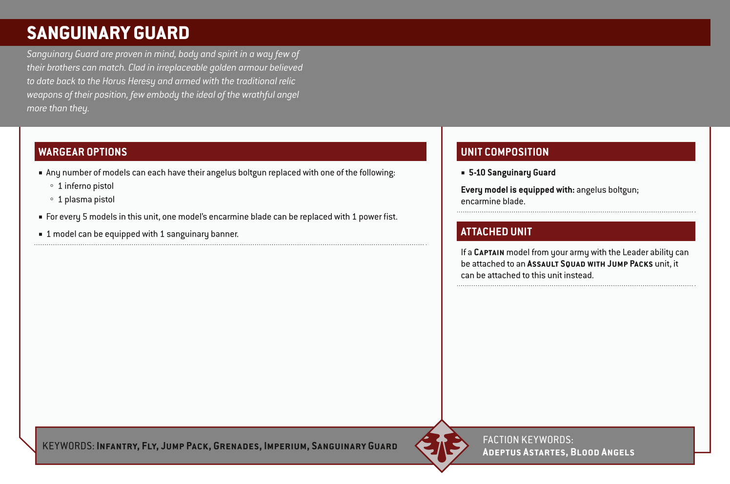 Sanguinary Guard Options