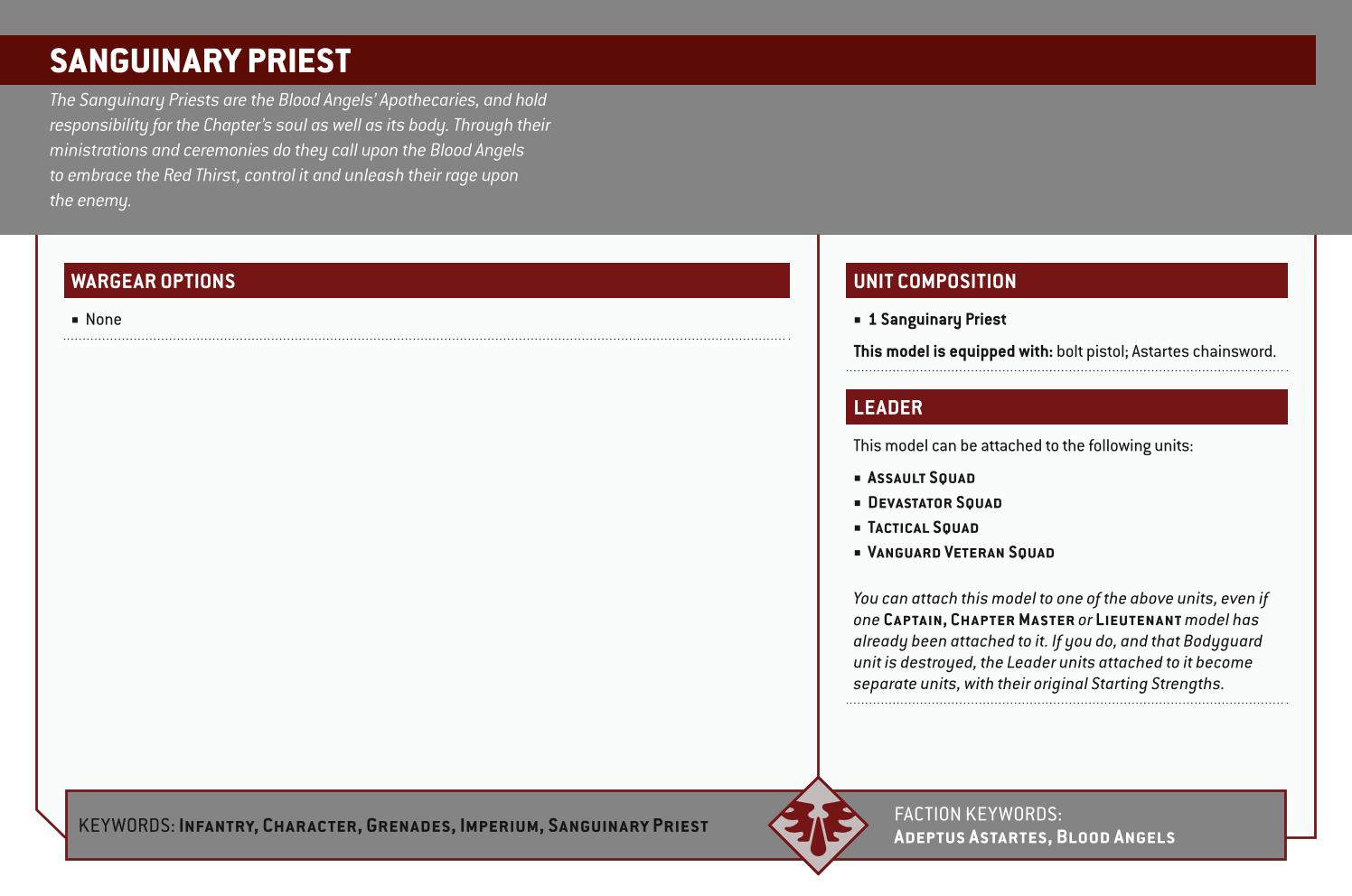 Sanguinary Priest Options