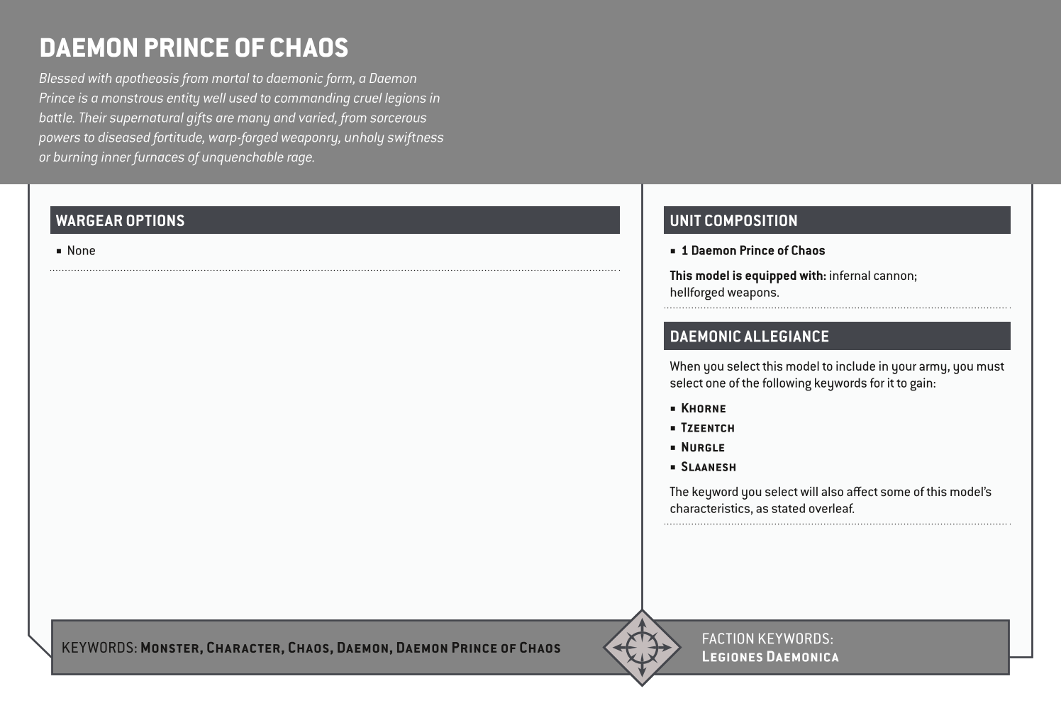 Daemon Prince Of Chaos Options