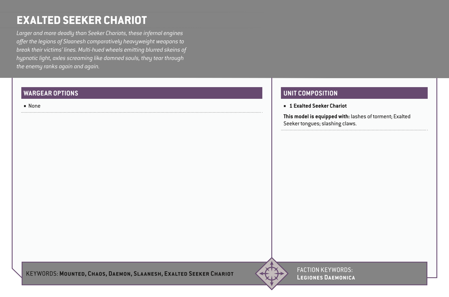 Exalted Seeker Chariot Options