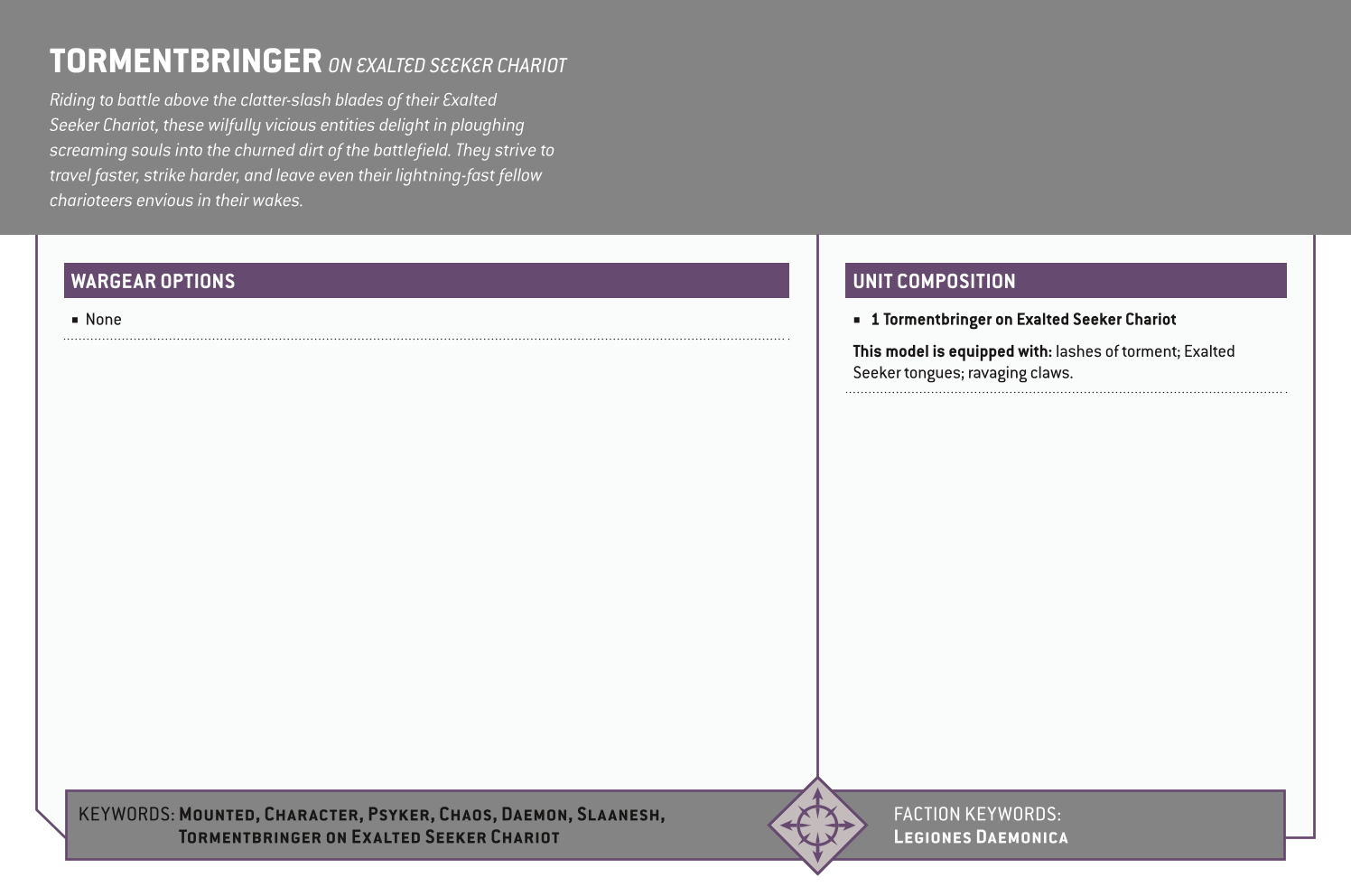 Tormentbringer On Exalted Seeker Chariot Options