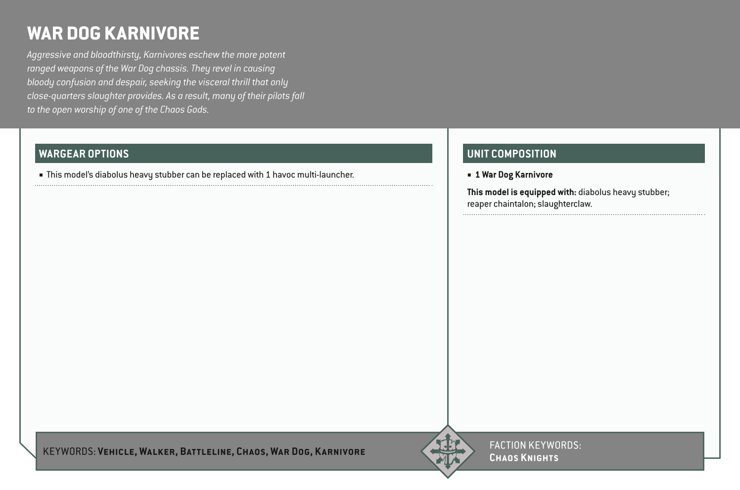 War Dog Karnivore Options