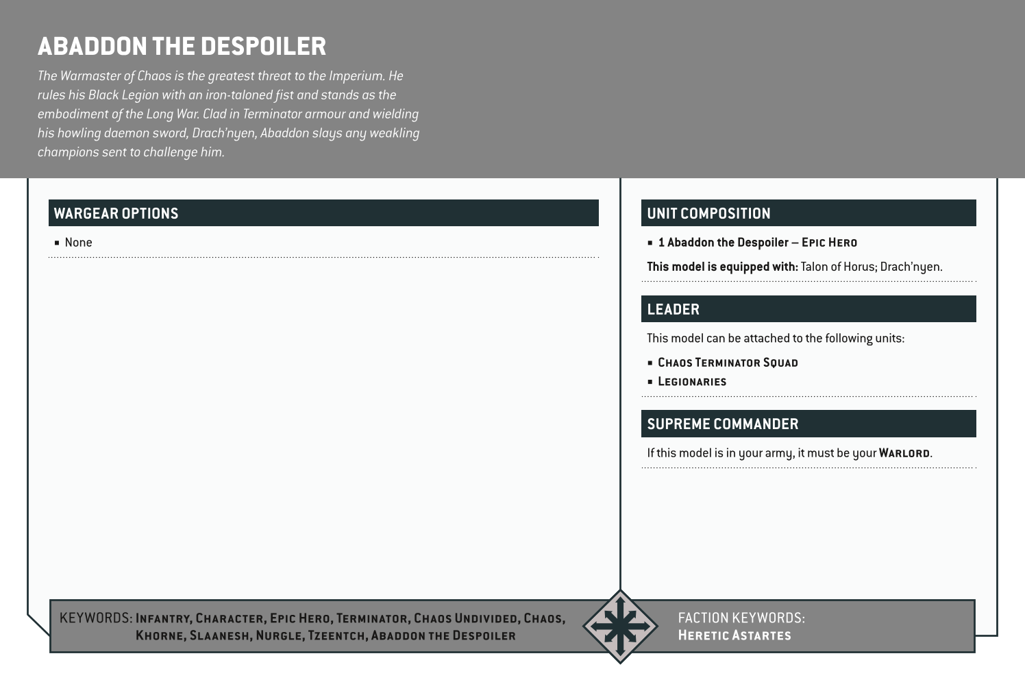 Abaddon The Despoiler Options