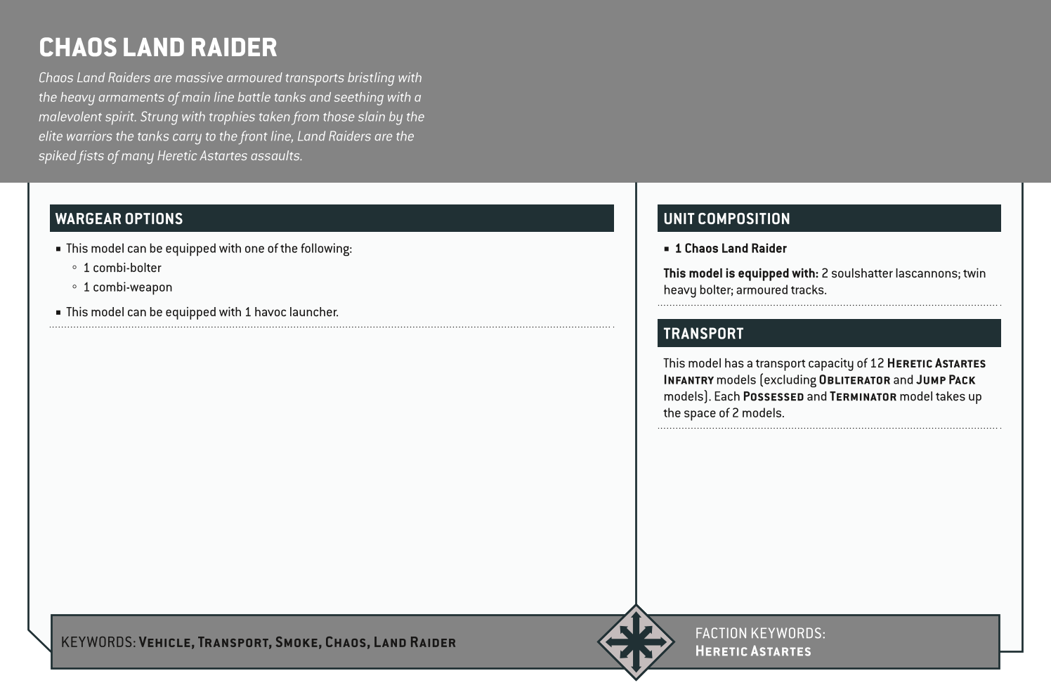 Chaos Land Raider Options