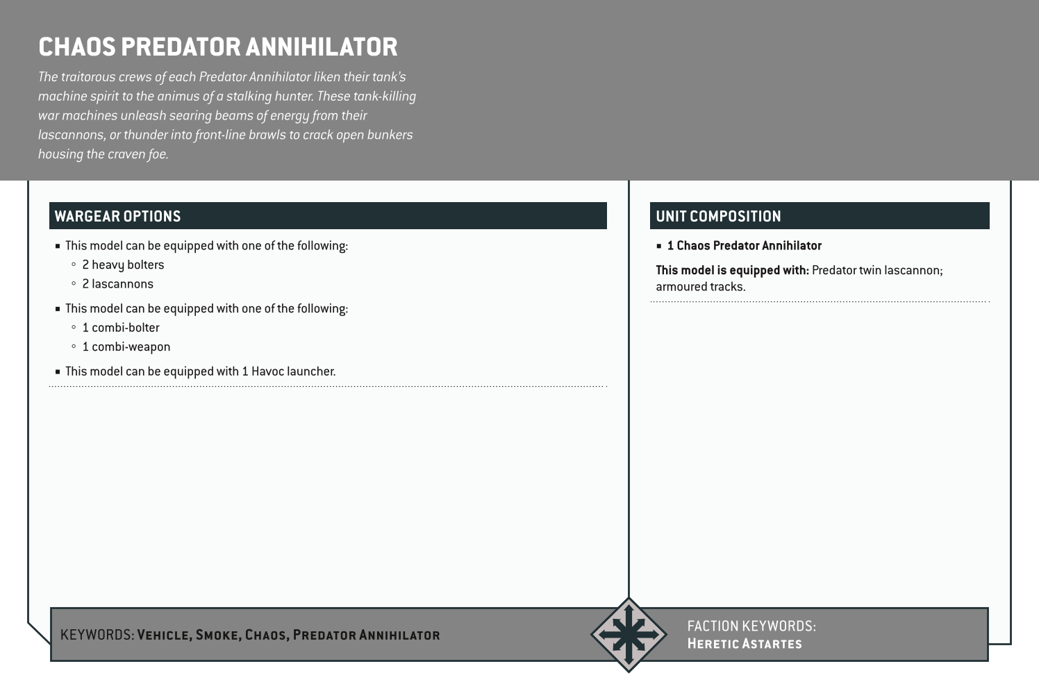 Chaos Predator Annihilator Options