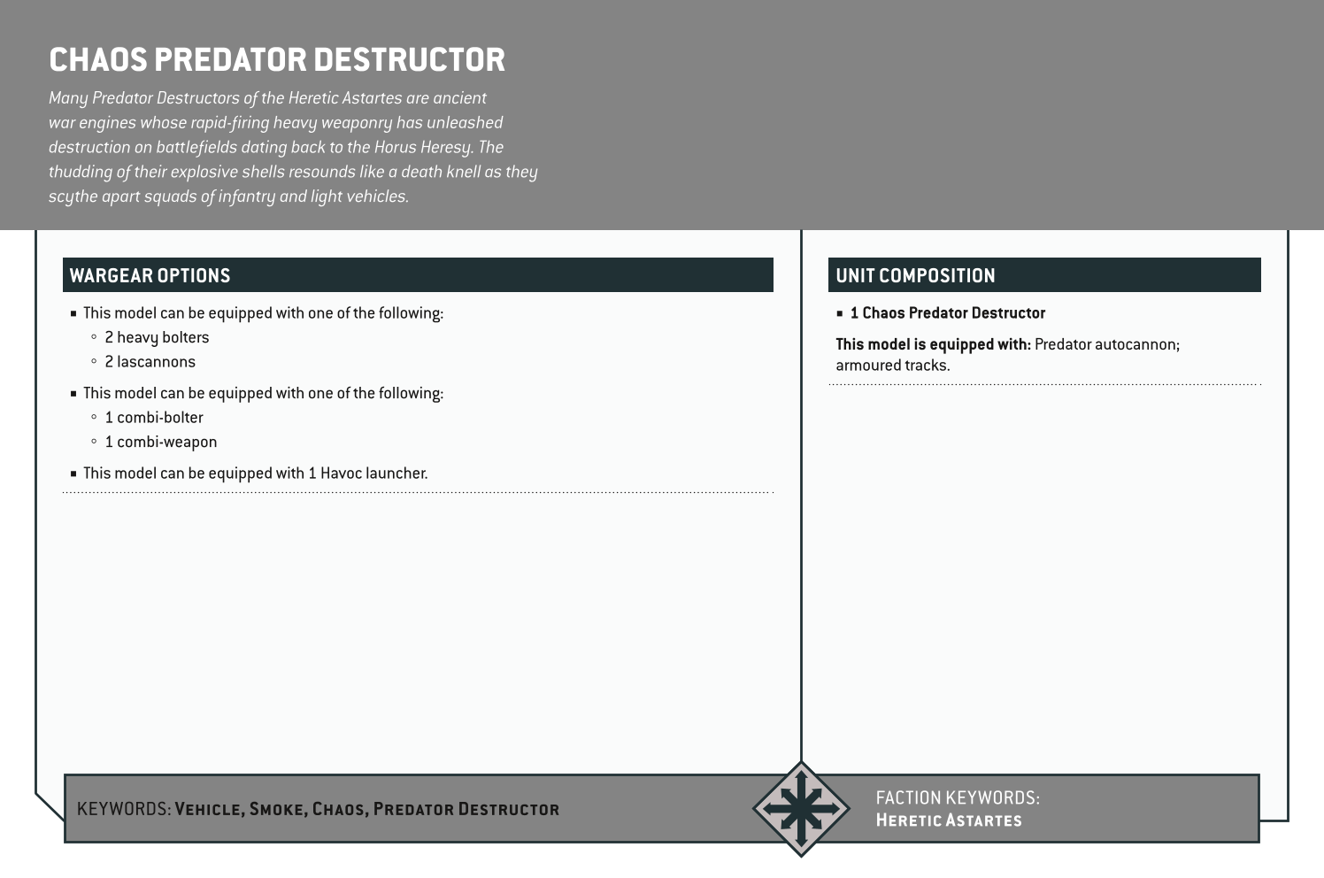 Chaos Predator Destructor Options