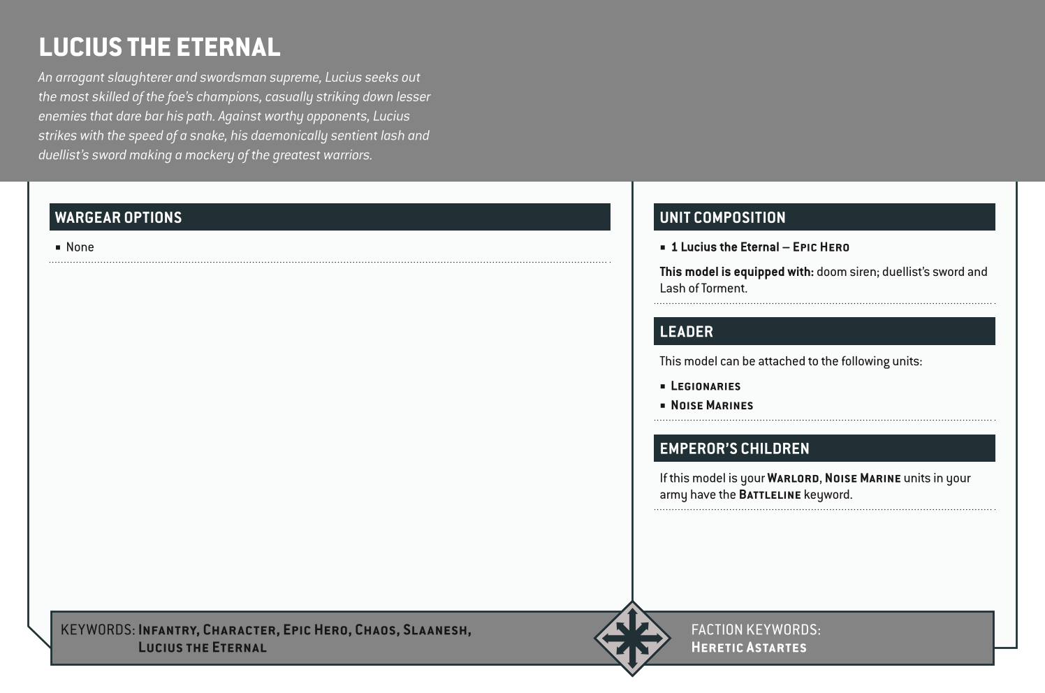 Lucius The Eternal Options