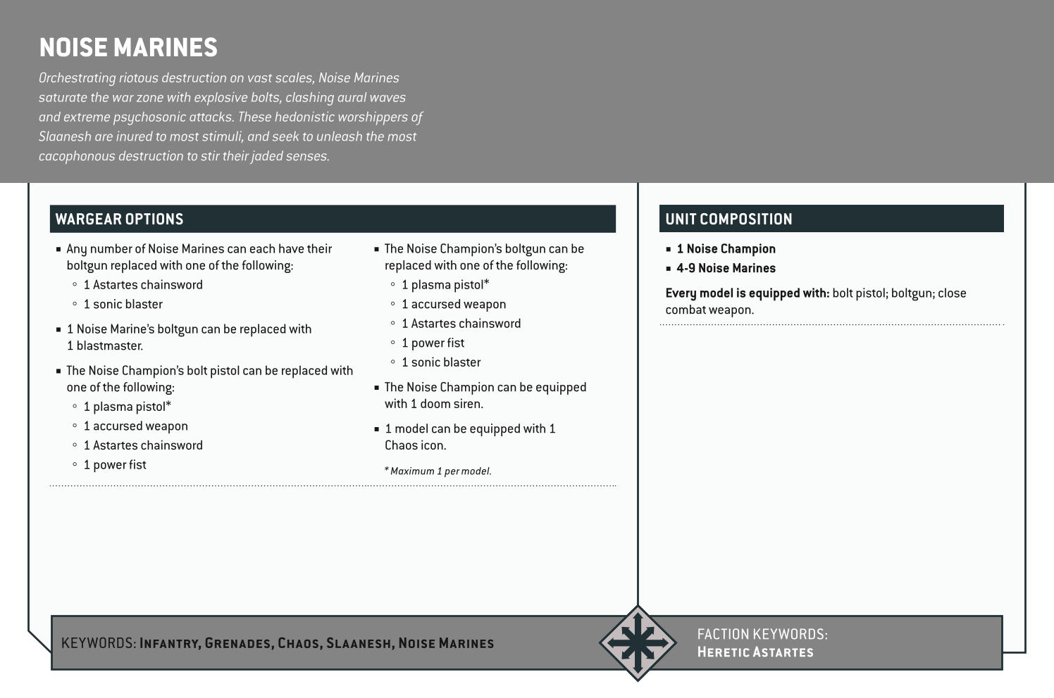 Noise Marines Options