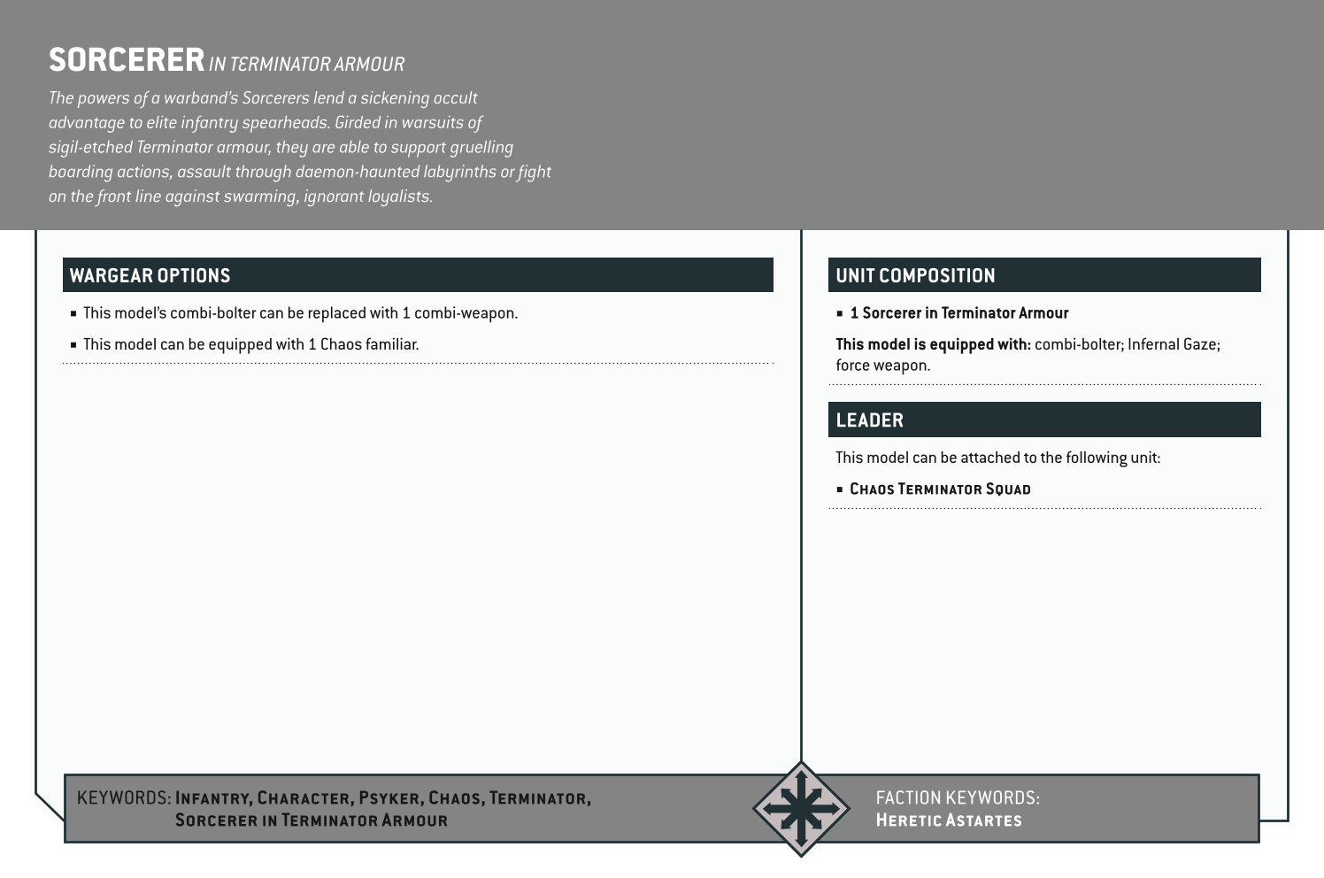 Sorcerer In Terminator Armour Options
