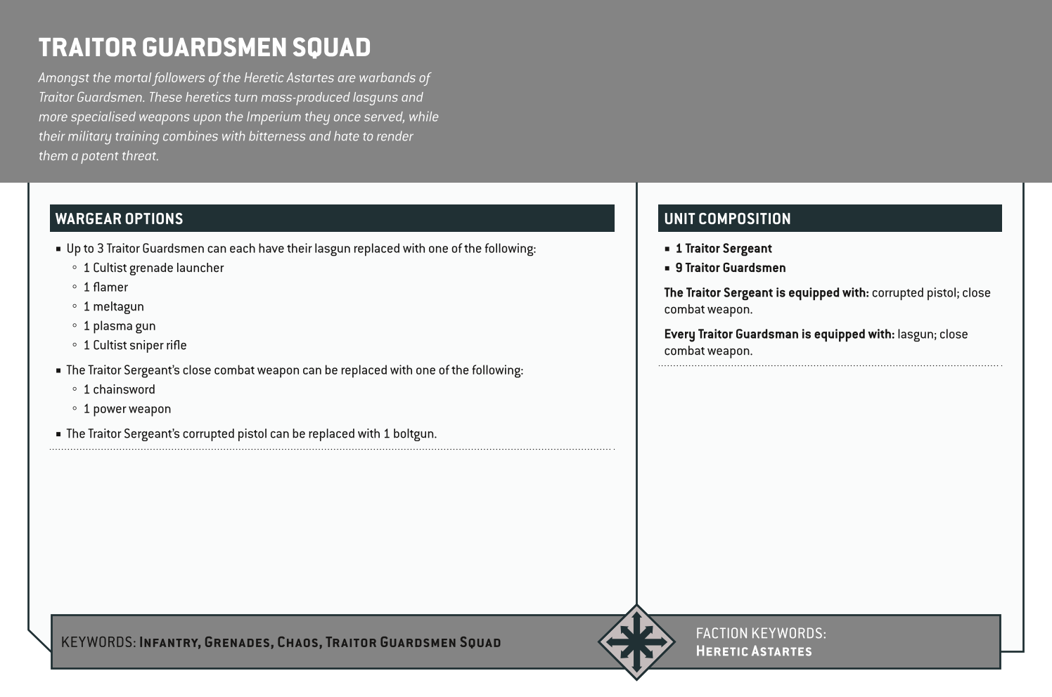 Traitor Guardsmen Squad Options