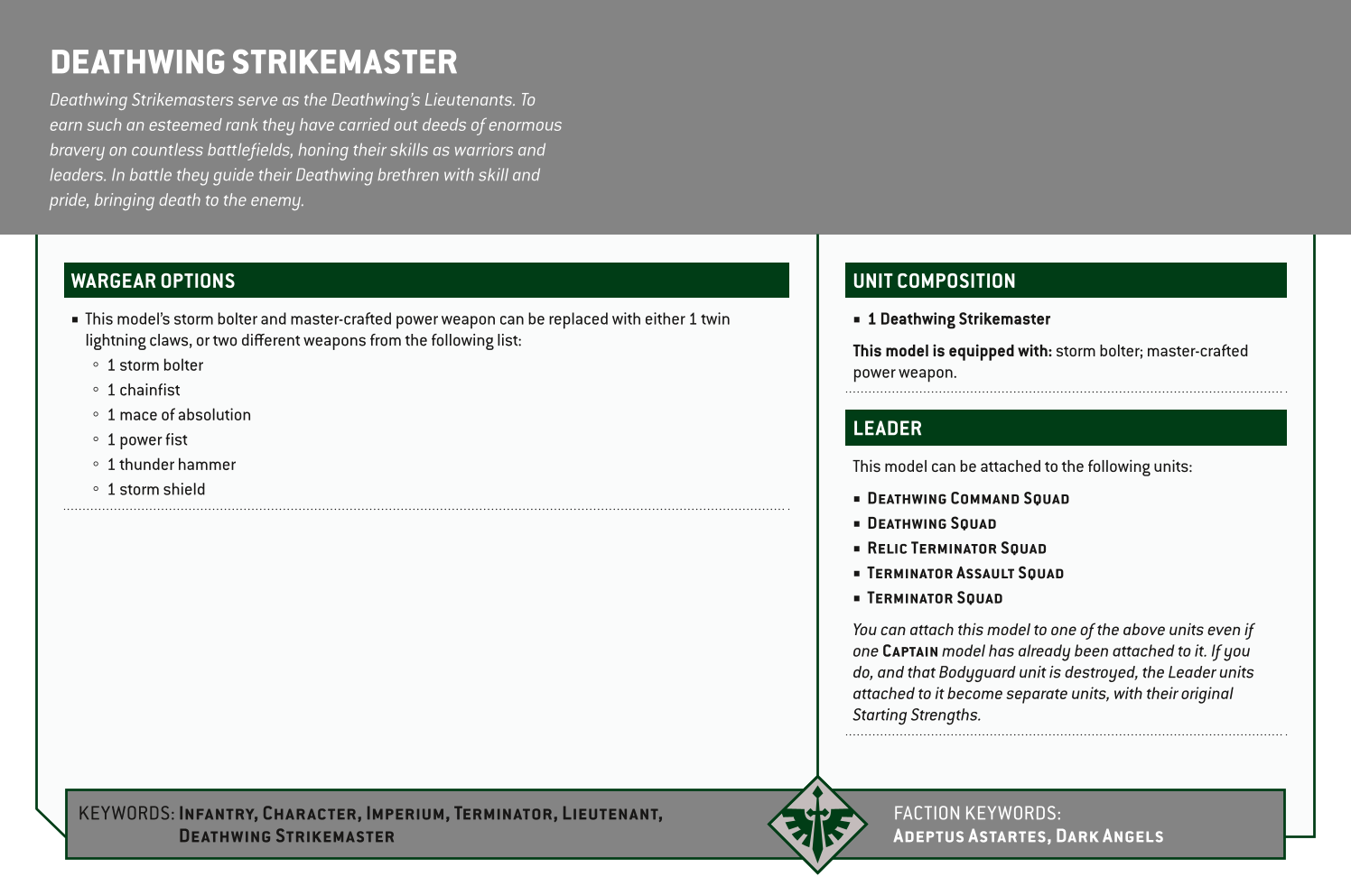 Deathwing Strikemaster Options