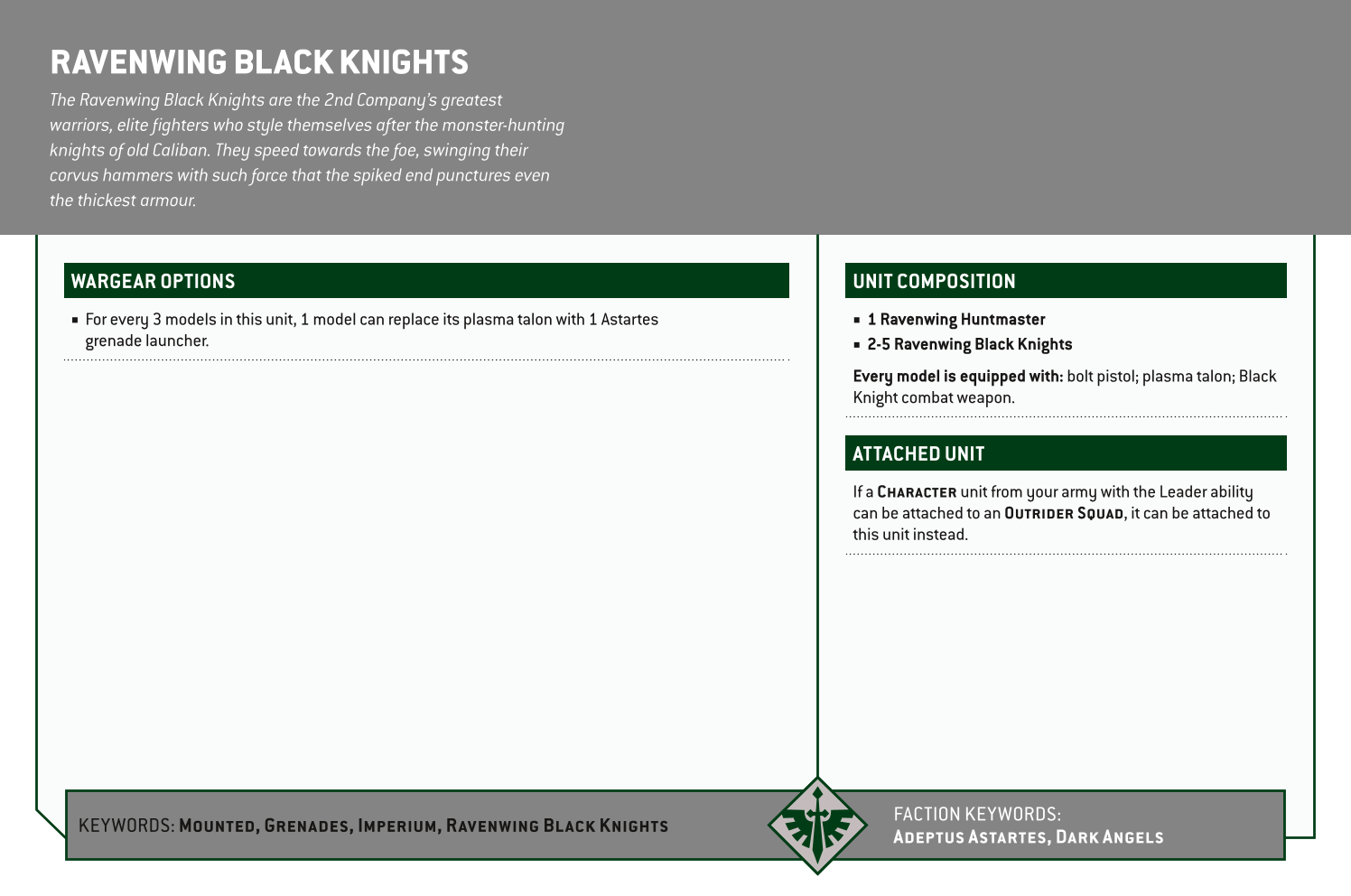 Ravenwing Black Knights Options