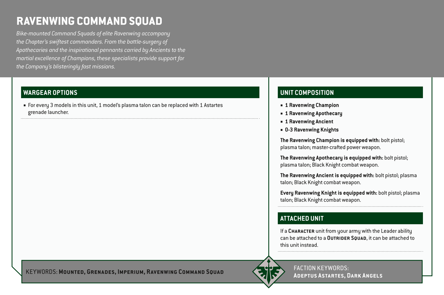 Ravenwing Command Squad Options