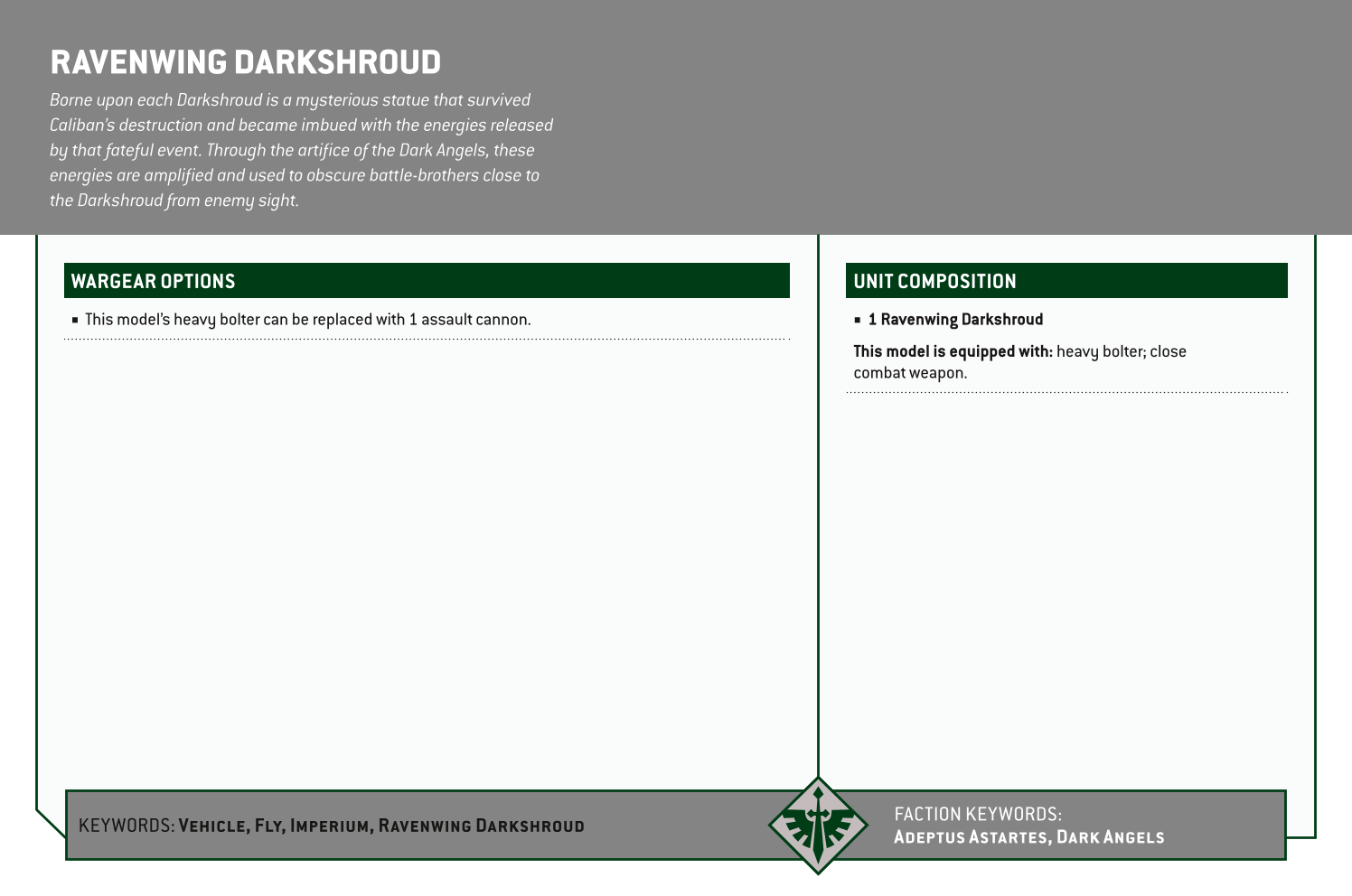 Ravenwing Darkshroud Options