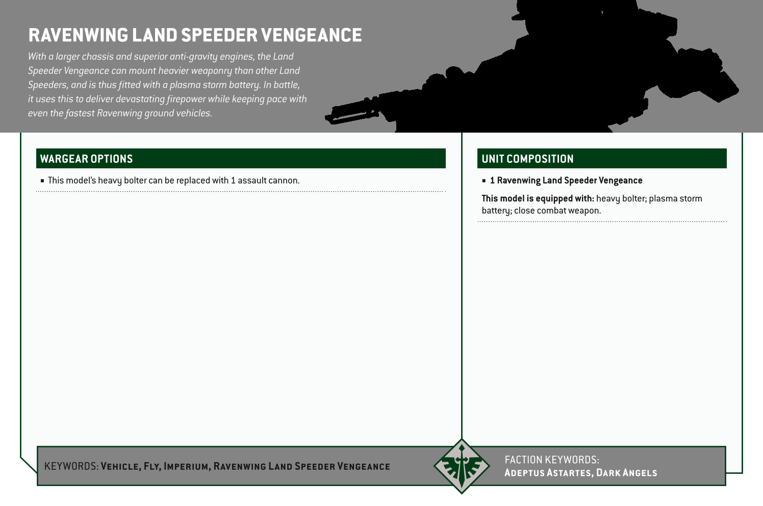 Ravenwing Land Speeder Vengeance Options