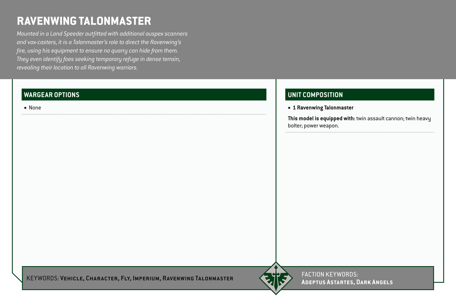 Ravenwing Talonmaster Options