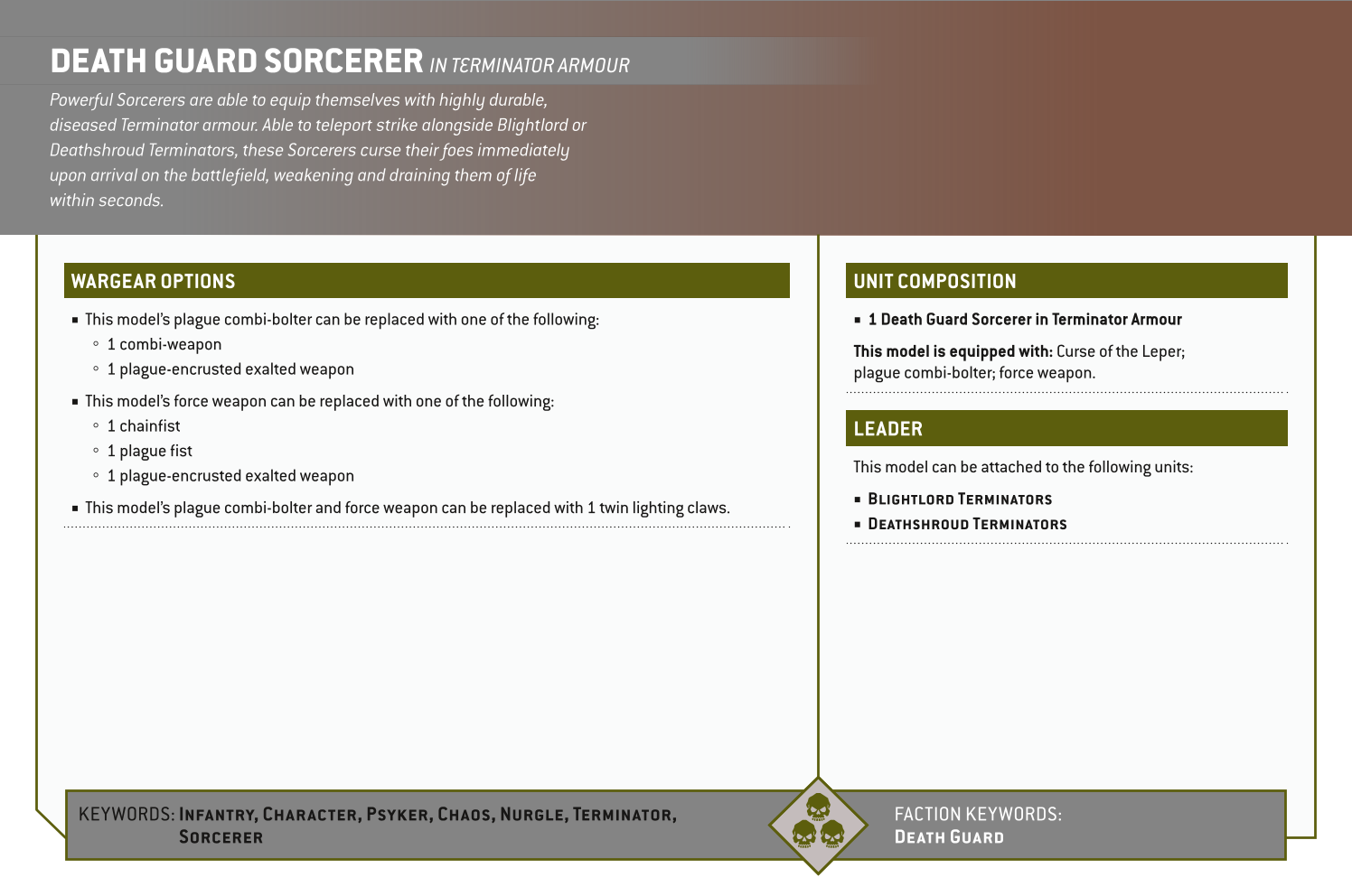 Death Guard Sorcerer In Terminator Armour Options