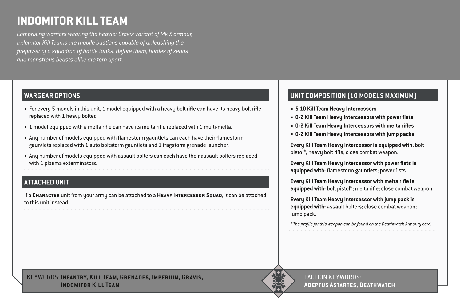 Indomitor Kill Team Options