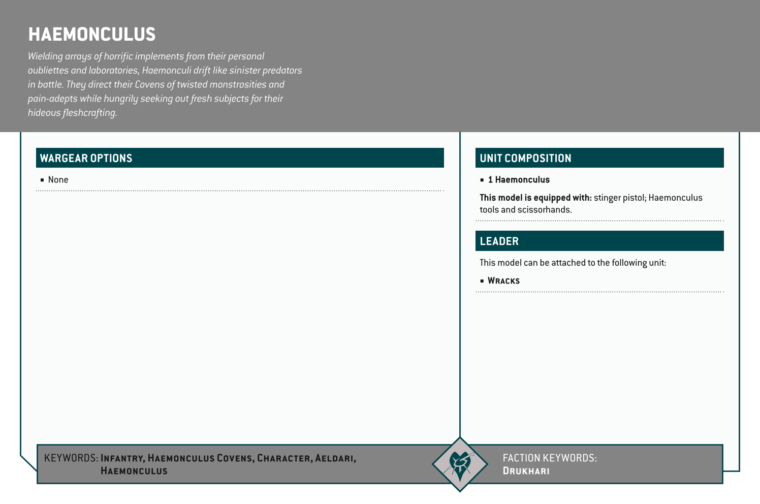 Haemonculus Options