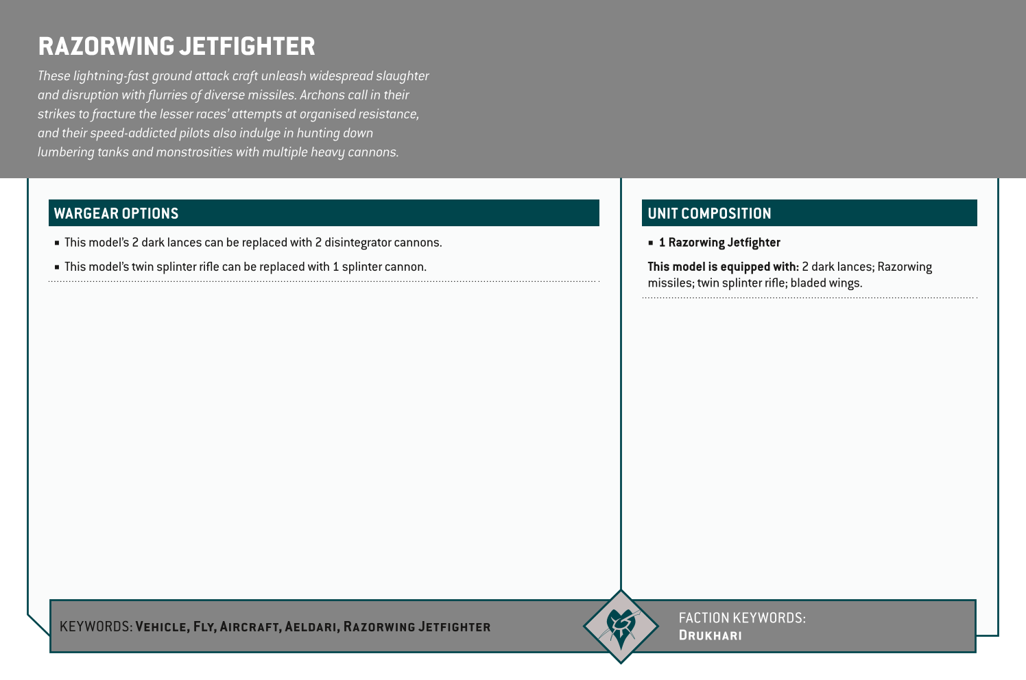 Razorwing Jetfighter Options