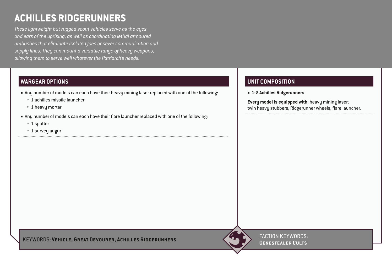 Achilles Ridgerunners Options