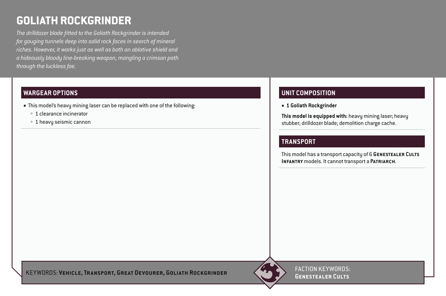 Goliath Rockgrinder Options