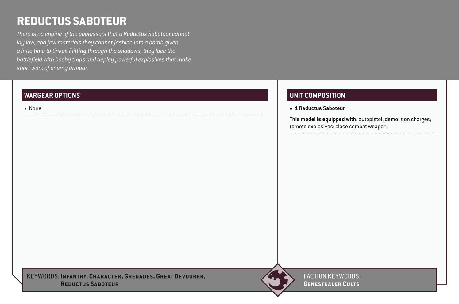 Reductus Saboteur Options