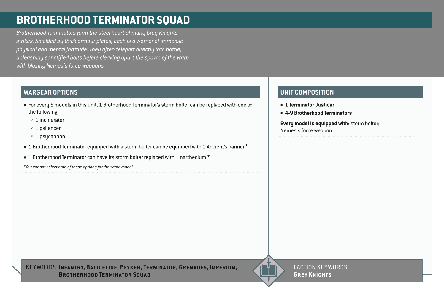 Brotherhood Terminator Squad Options