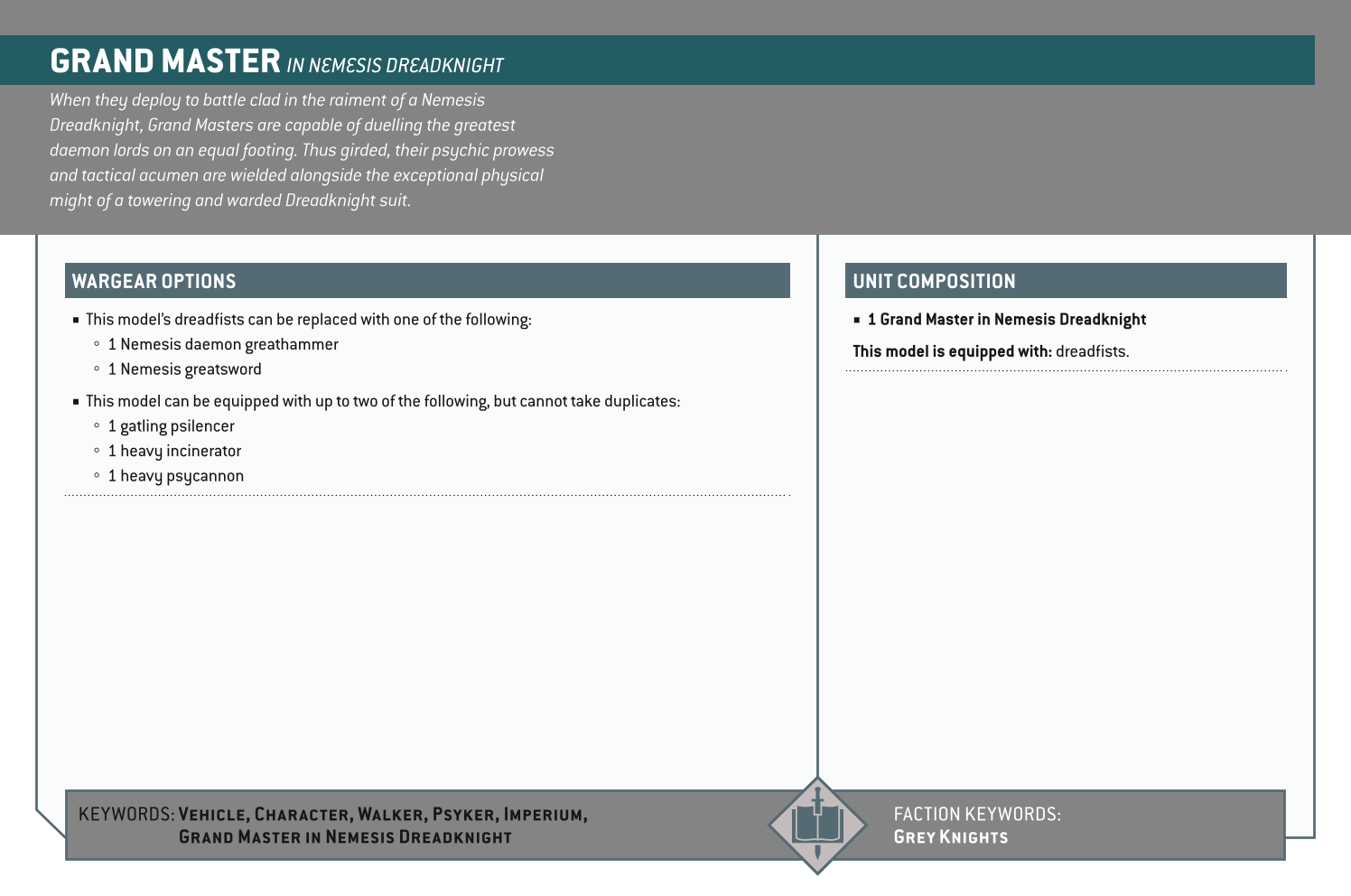 Grand Master In Nemesis Dreadknight Options